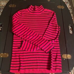 Ralph Lauren Red and Black Striped Turtleneck Sweater